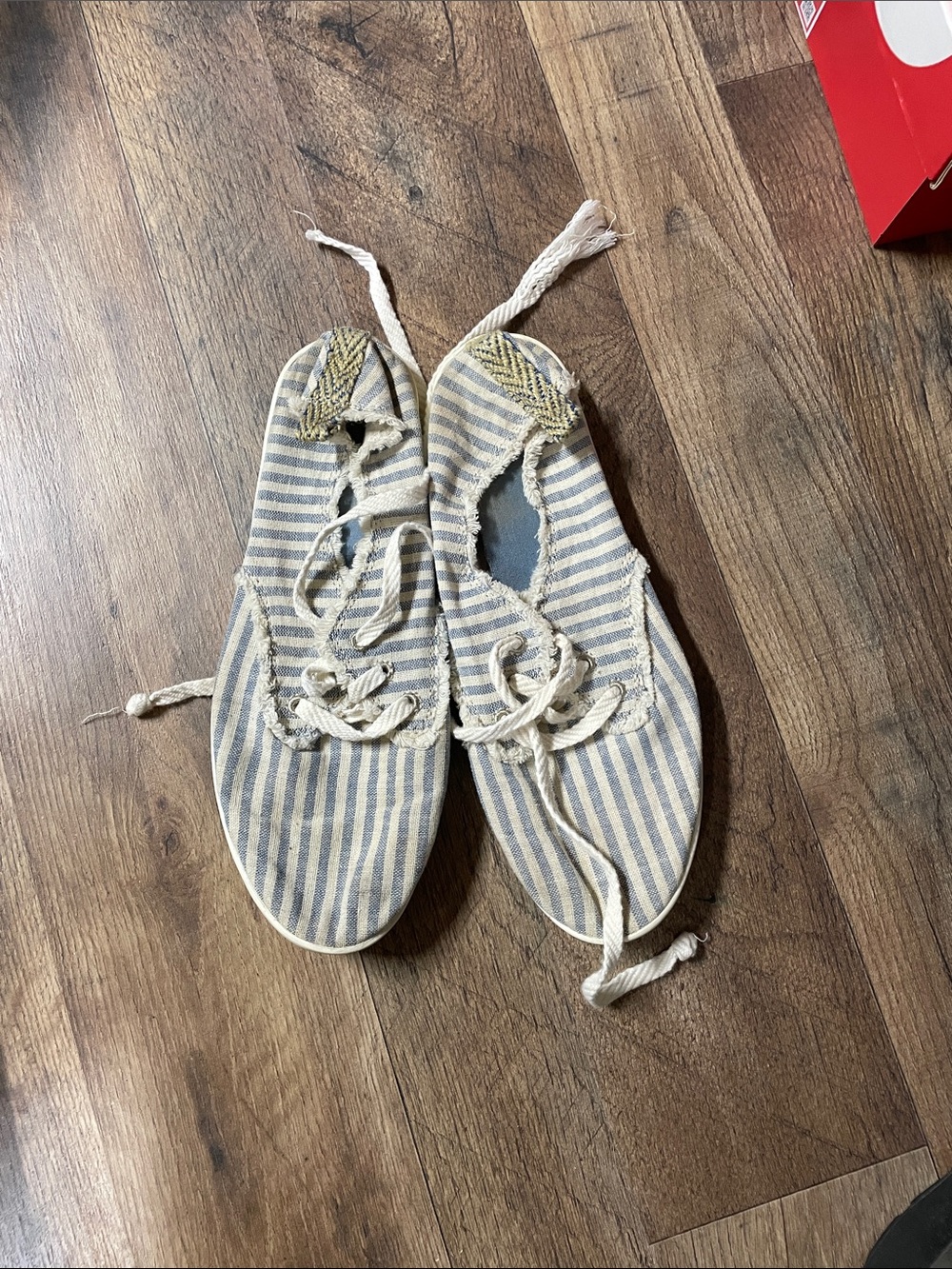 Sanuk Striped Blue and White Lace-Up Canvas Flats